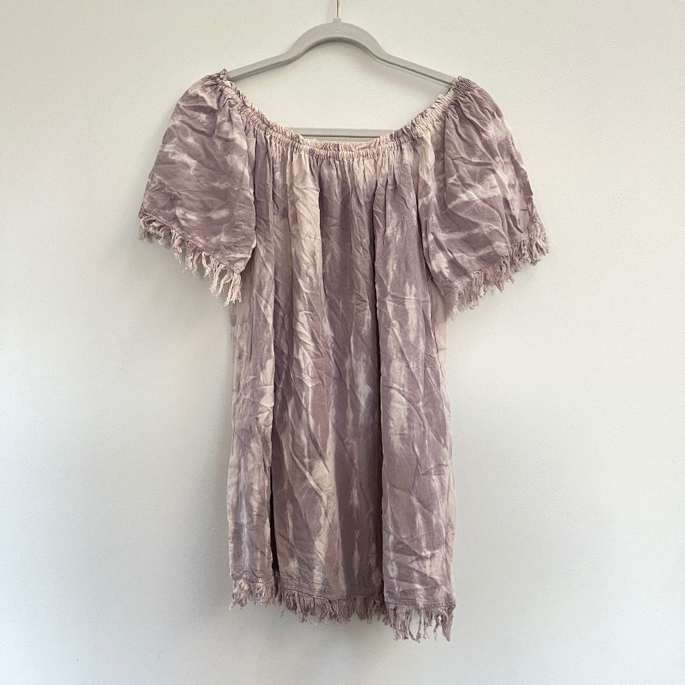 TIARE HAWAII Purple Tie Dye Dress with Fringe